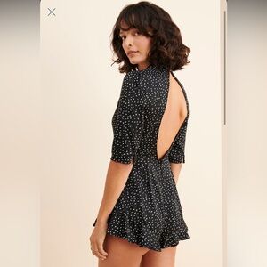 Urban Outfitters Tonya Keyhole Back Crepe black & White Silky Romper small